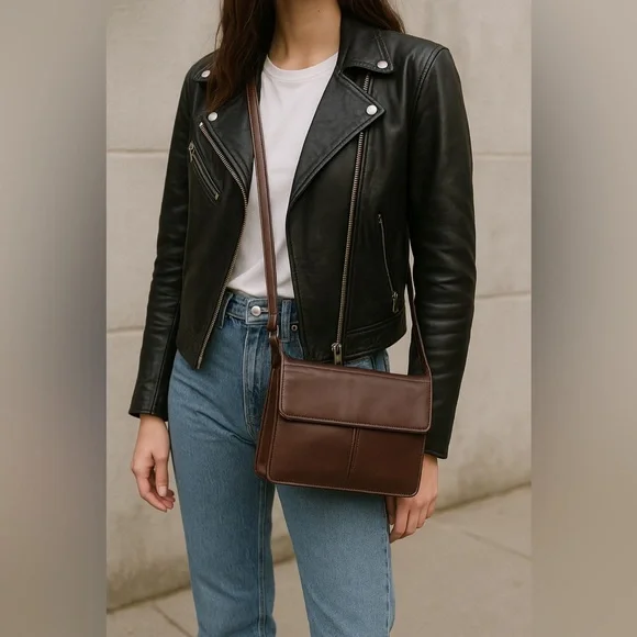 Fossil Vintage Brown Leather Crossbody Wallet Purse | 90s Y2K Minimalist - Picture 2 of 13